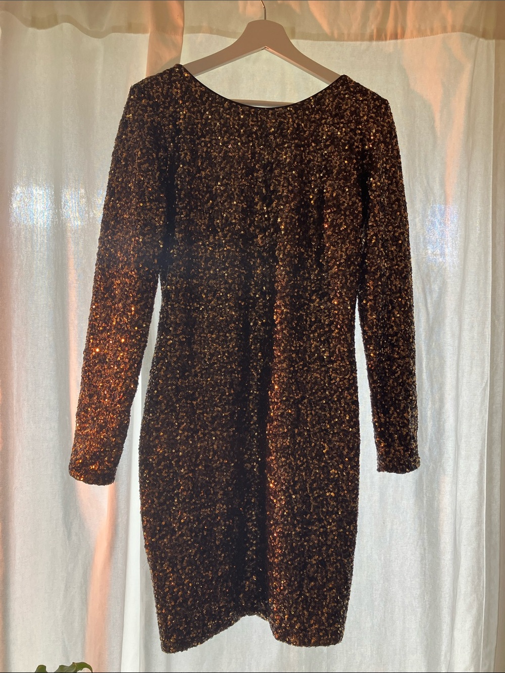 Women's Long Sleeve Sequin Cocktail Dress - Bronze